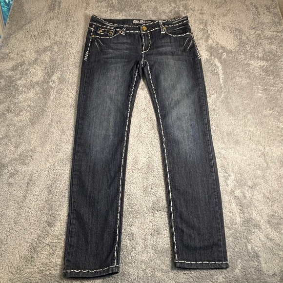 Old Skool Denim - Old Skool Womens Straight Leg Jeans Dark Wash Thick White Contrast Stitch 11